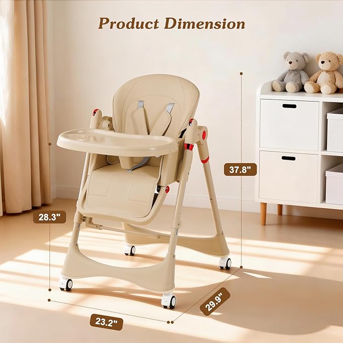 3-in-1 Baby High Chair with Soothing Rocker | Convertible Baby High Chair for Toddlers | Brake Wheels, Easy Clean, Space Saving | Adjustable, Removable Tray (Brown)