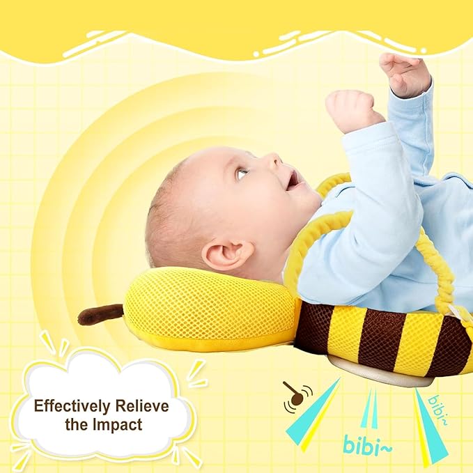 Baby Head Protector Backpack, Soft Breathable Safety Cushion for Walking and Crawling, Unisex Toddler, Yellow Bee