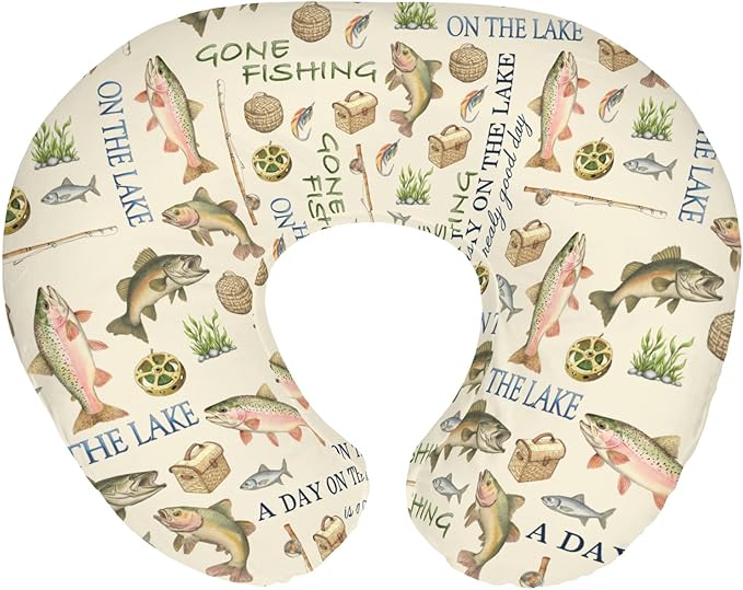 Gone Fishing Nursing Pillow Covers for Boy Girl Vintage Lake Fishing Lovers Gift Nursing Pillow Slipcovers for Breastfeeding Pillows Vacation Outdoors Adventure Soft Stretchy Cover for Newborn Infant