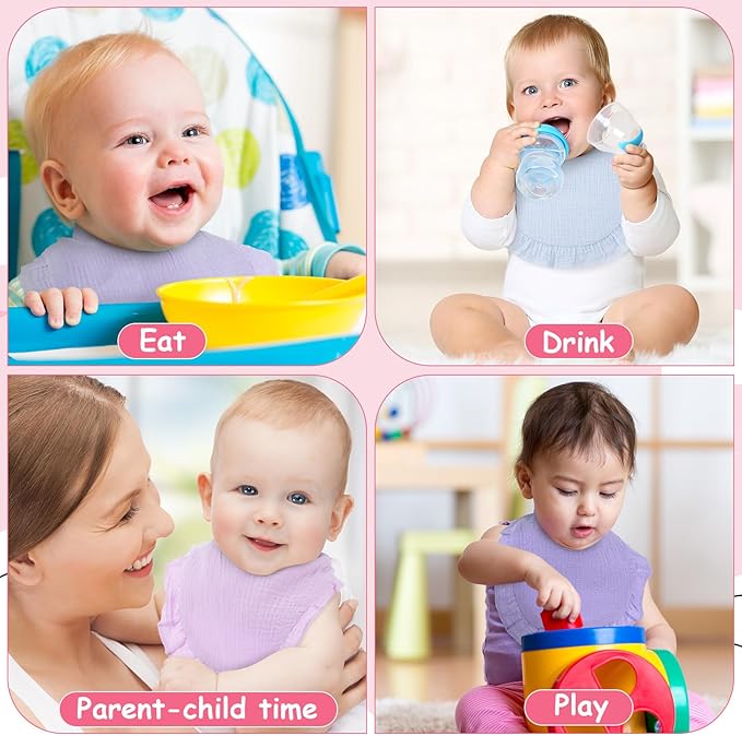 Kenning 18 Pcs Muslin Drool Baby Bibs Ruffle Absorbent Bib with Snap Button Boy Girl for Drooling Teething Infant Newborn
