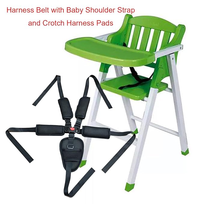 Universal 5 Point Harness Baby Chest Harness for High Chair/Stroller, Harness Belt with Baby Shoulder Strap and Crotch Harness Pads, Adjustable Harness Chest Harness Stroller for Child/Kid Seat, Black