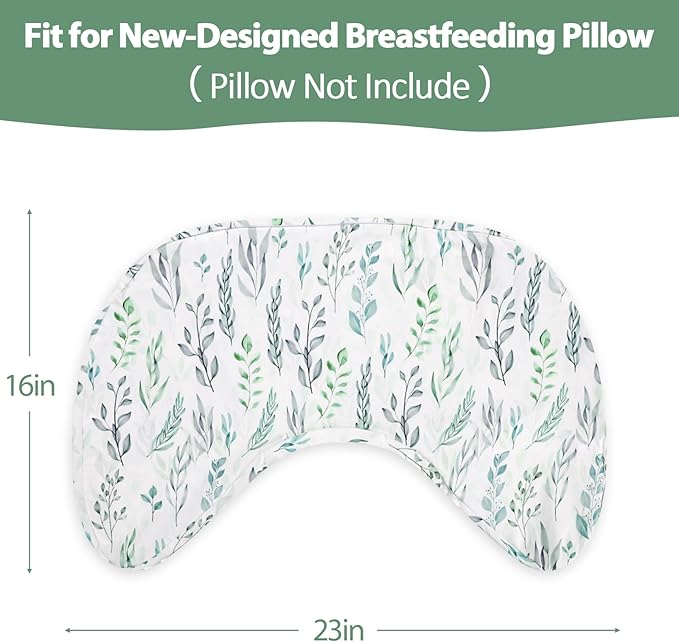DILIMI Nursing Pillow Cover, Soft Stretchy Nursing Cover for New-Designed Breastfeeding Pillow, Removable Slipover for Baby Boy and Girls, Green Leaf Only Cover