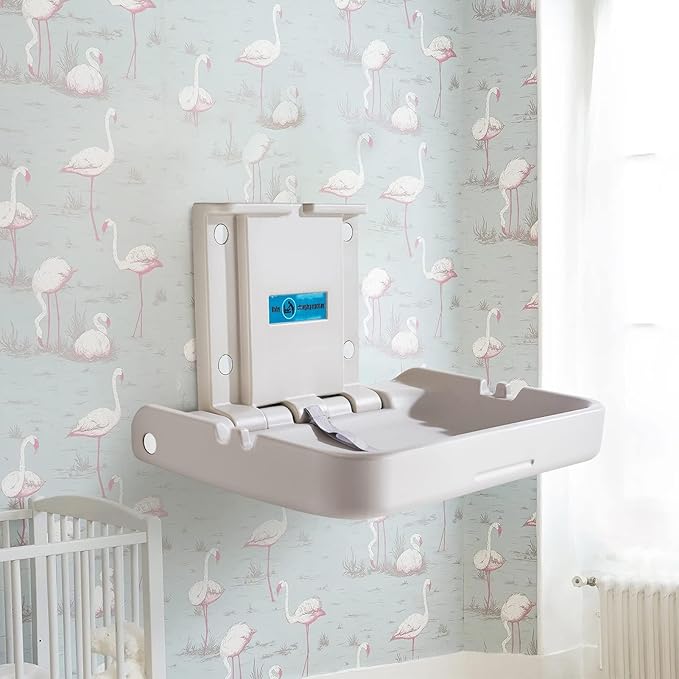 Baby Changing Station Wall Mounted, Baby Changing Table with Safrty Strap, HDPE Fold-Down Diaper Changing Station Table, Foldable Diaper Changing Unit for Commercial Bathroom Restroom,