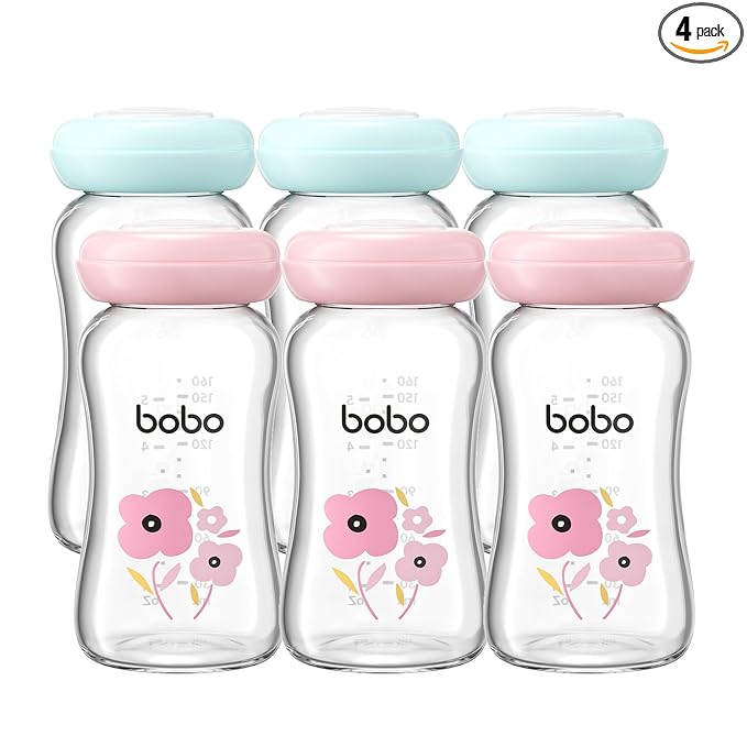 YOHKOH Glass Breast Milk Storage Bottles - 100% Leak-Proof, BPA-Free Breastmilk Storage Containers, Freezer & Dishwasher Safe, Ideal for Nursing Mothers (Multicolor, 5.4oz (Pack of 6))