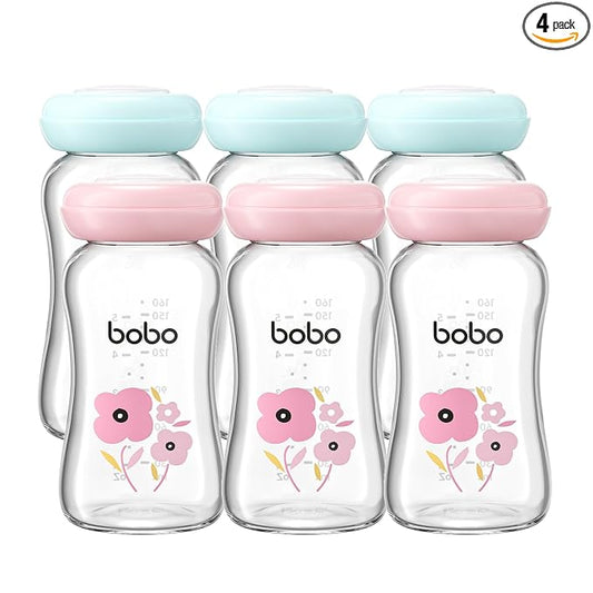YOHKOH Glass Breast Milk Storage Bottles - 100% Leak-Proof, BPA-Free Breastmilk Storage Containers, Freezer & Dishwasher Safe, Ideal for Nursing Mothers (Multicolor, 5.4oz (Pack of 6))
