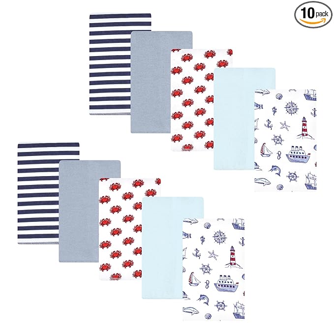 Hudson Baby Unisex Baby Flannel Burp Cloth 10pk, Lighthouse, One Size