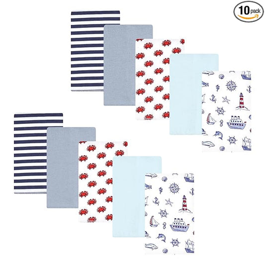 Hudson Baby Unisex Baby Flannel Burp Cloth 10pk, Lighthouse, One Size