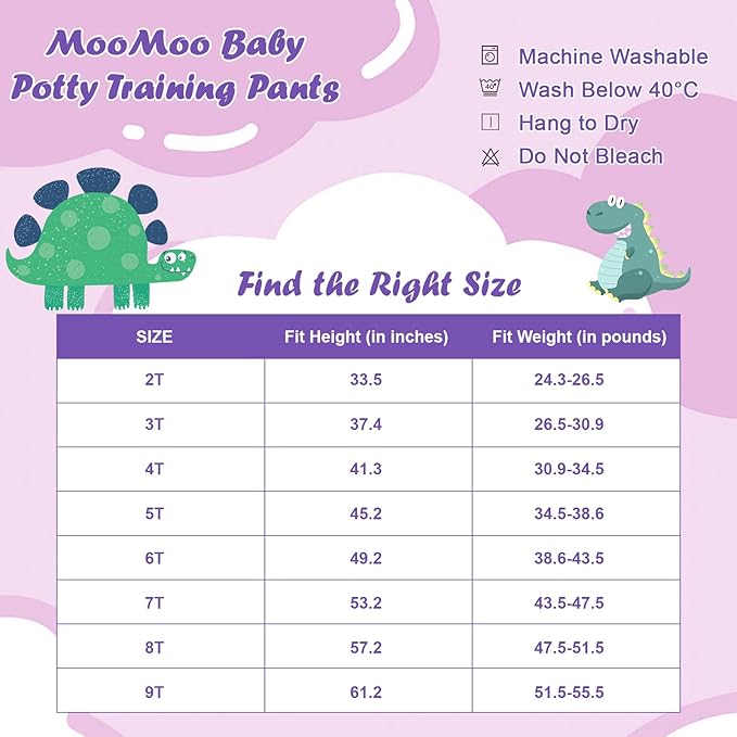 MooMoo Baby Cotton Potty Training Underwear 4 Packs Absorbent Training Pants for Girls 9T