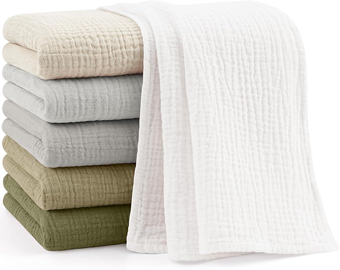 Bearmoss 6 Pack Muslin Burp Cloths for Baby, 100% Cotton Soft Large Burping Cloths for Unisex, Boy, Girl, 23.6" X 23.6" Newborn Essentials Absorbent Milk Spit Up Rags (Gray Green)