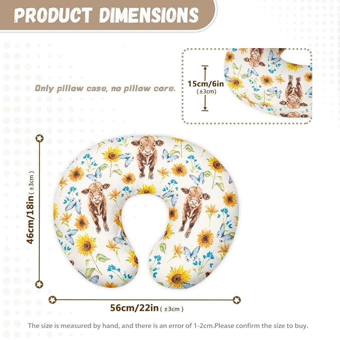 Sunflower Highland Cattle Car Seat Cover + U Shaped Pillow Case Cover Set of 2, Mom Nursing Covers Infant Breastfeeding Protectors for Shopping Cart/High Chair, Boys Girls