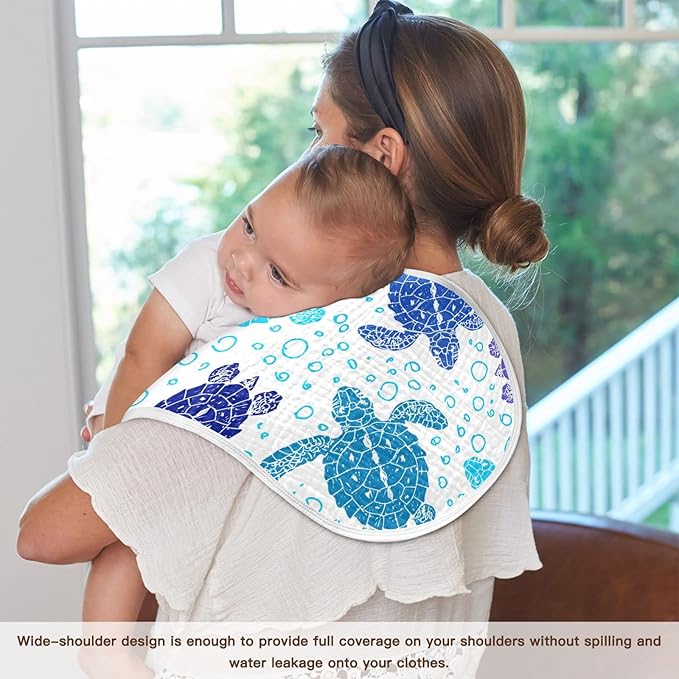 Sea Turtle Ocean Bubble Marine Turtles Muslin Burp Cloths for Baby 1 Pack 100% Cotton Baby Washcloths Bibs for Boy Girl