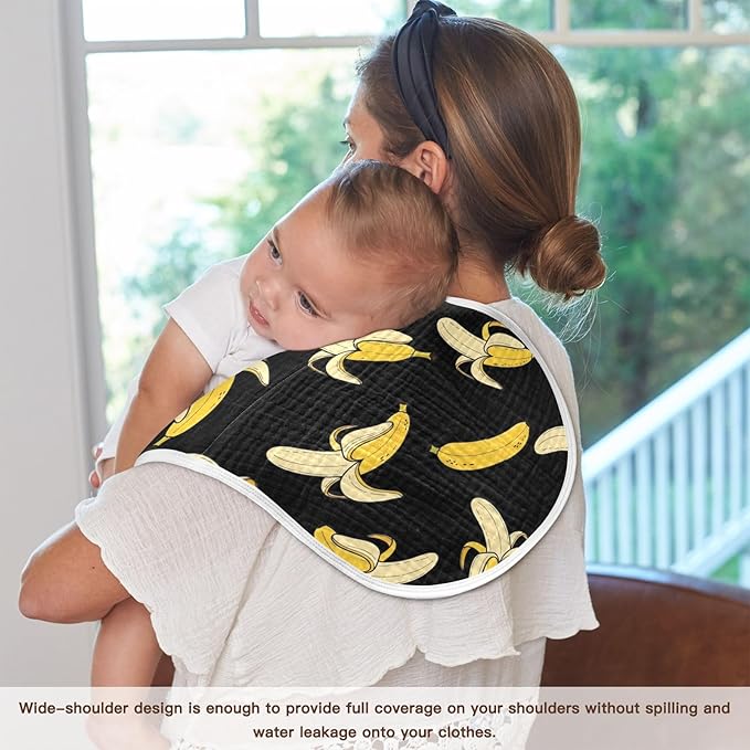 1 Pack Muslin Burp Cloths Cartoon Banana Black Print Cotton Baby Burp Cloths Absorbent Soft Burping Cloth Washcloths for Newborn Babies 22x11 Inch