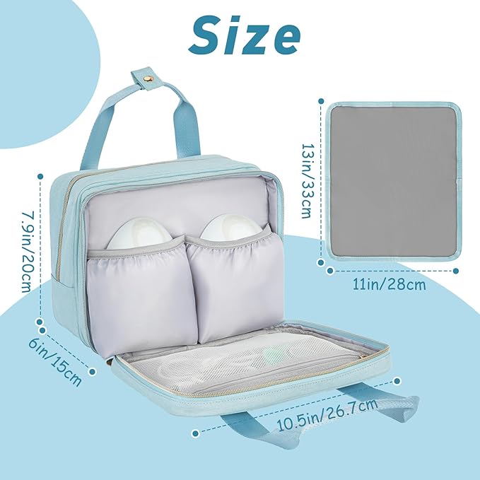 Wearable Breast Pump Bag with Cooler Compartment,Breast Milk Pump Travel Bag Compatible with Willow,Elvie,Medela Pump&Momcozy M5/S12 Pro, Carrying Case for Pump Parts and Bottles,Blue