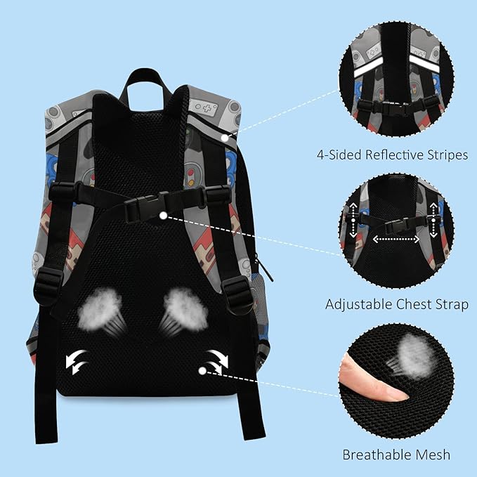 Gamepad Weapon Preschool Backpacks，Kid's Casual Travel Bookbag with Leash，Cute Toddler Backpacks for Boys and Girls