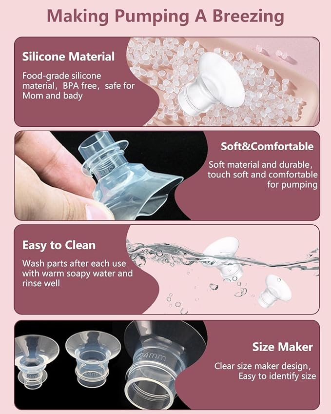 6Pcs Breast Pump Flange Insert 17mm Compatible with Momcozy/Spectra/Medela/eufy/Elvie/Lansinoh/Paruu P10 Breast Pump, Fit for Momcozy M5/M9/M6/V2 Pro/V2 pro/S12 Pro/eufy E10 S1 S1 Pro, 24mm Flange