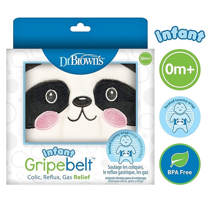 Dr. Brown’s Natural Flow® Anti-Colic Options+™ Wide-Neck Baby Bottle, Jungle Design, 5 oz/150 mL, Level 1 Nipple, 2-Pack, 0m+ with Infant Gripebelt Heated Tummy Wrap for Gas Relief, Panda, 0-3m