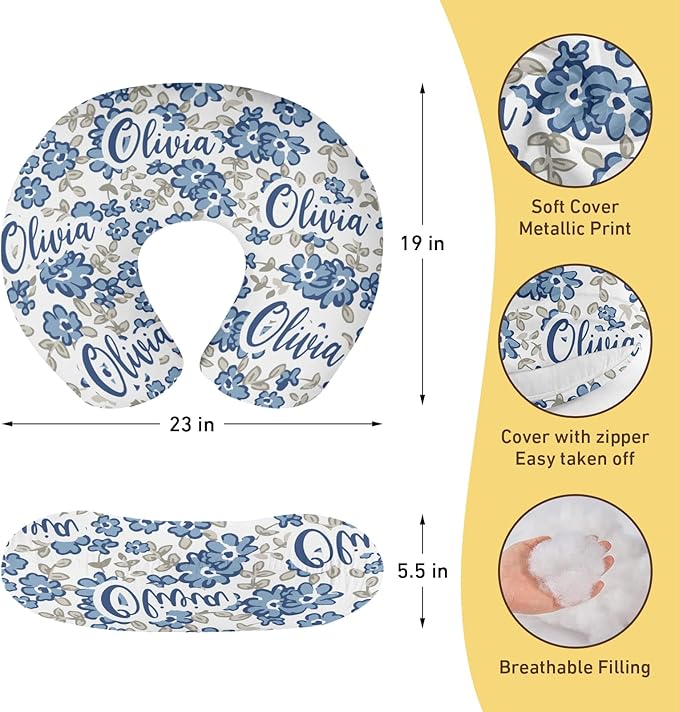 Customizable Flowers Baby Nursing Pillow Cover - Add Your Baby's Name, Ultra-Soft Stretch Fabric, Fits Standard Nursing Pillows, Ideal for Baby Showers Style 22