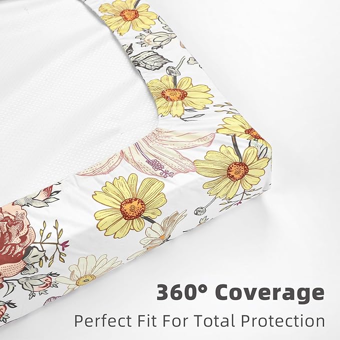 Changing Pad Cover, Diaper Baby Changing Table Covers for Girls & Boys, HNHUAMING Soft Fitted Changing Mat Cover Stretchy Nursery Changing Pad Sheets, Floral (32 X 16 Inches)