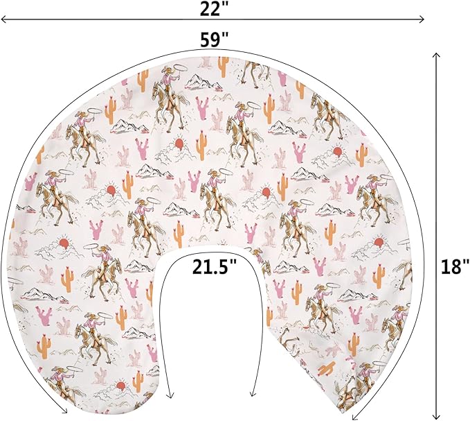 Cute Pink Cowgirl Nursing Pillow Covers for Girl Western Cowgirls Horse Cactus Mountain Sunset Nursery Slipcovers for Breastfeeding Pillows Wild West Desert Soft Stretchy Cover for Newborn Infant