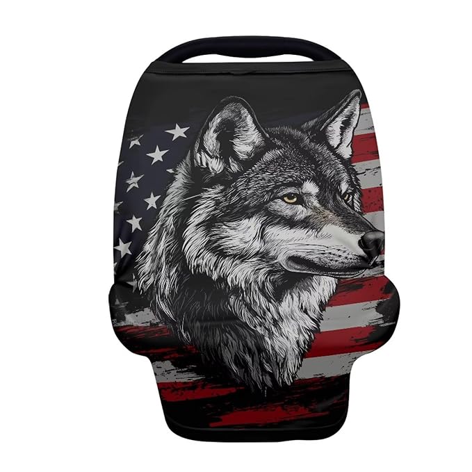 Belidome Wolf American Flag Nursing Cover Up for Breastfeeding 4th of July Baby Boy Carseat Canopy Patriotic Nursing Shawl