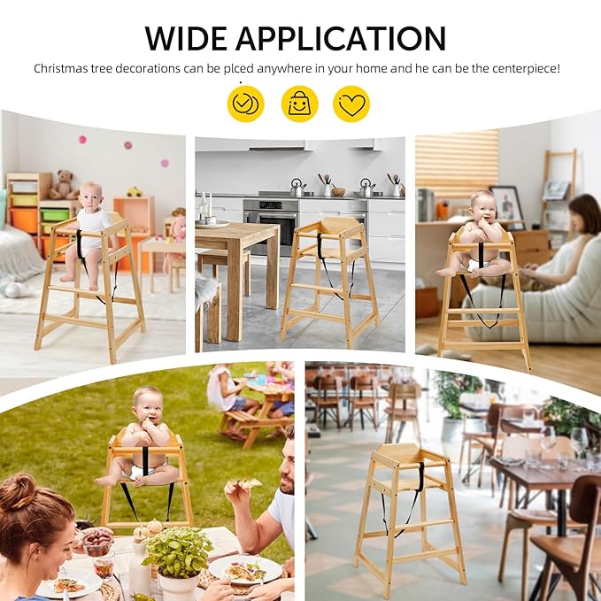 Wooden High Chairs for Babies and Toddlers, Restaurant-Style Stackable High Chair with Commercial Grade Solid Wood for Dining Table & Kitchen, Easy to Clean Baby Booster Seat -Natural