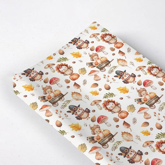 Cartoon Thanksgiving Turkey Pumpkin Mushroom Pattern Baby Changing Pad Cover, Unisex Fall Winter Nursery Diaper Changing Table Pad Mat Sheet for Boys Girls-16x32