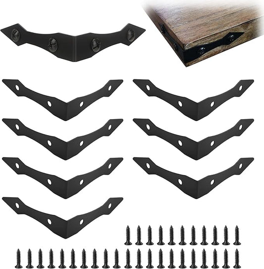 8Pcs Black Metal Corner Protectors, 3.9x3.9x0.8 Heavy-Duty Decorative L Brackets, Vintage Edge Guards for Farmhouse Furniture, Barn Doors, Cabinets, Wood Frames & Tables with Screws