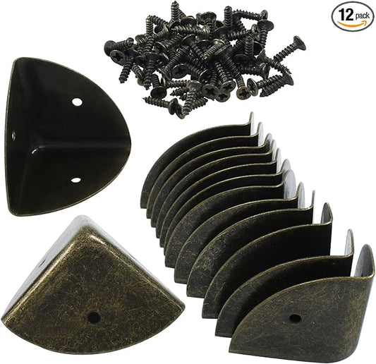 12 Pcs Metal Corner Protectors Antique Bronze Edge Guard Furniture Edge Corner Cover Angle Corner Brackets with Mounting Screws for Box Table Cabinet(1.6"x1.6"x1.6")