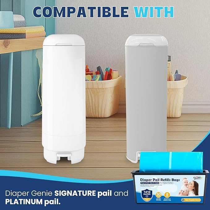 Diaper Pail Refill Bags 30 Bags Per Refill，Compatible with Genie Easy Roll Signature Diaper Pails Holds Up to 5640 Newborn Diapers Talc Powder Scent 7 Layer Odor Barrier,Scented,1PACK (30 Bags)
