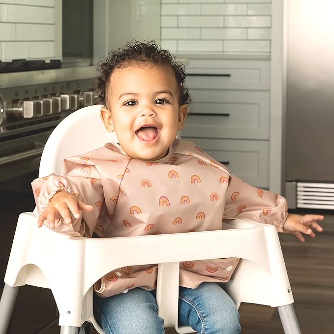 Tiny Twinkle Long Sleeve Bib for Babies & Toddlers | Waterproof Smock Bib for Eating | Machine Washable & Mess-Proof Feeding Essentials | Newborn Shower Gift (Boho Rainbow, 2-4Y)