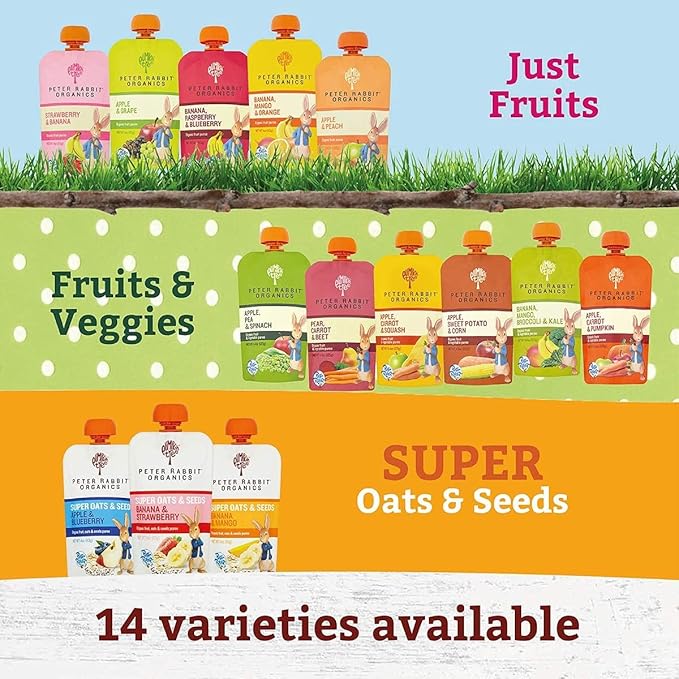 Peter Rabbit Organics SUPER Oats & Seeds, Apple & Blueberry, 4 oz Pouches, (Pack of 10)