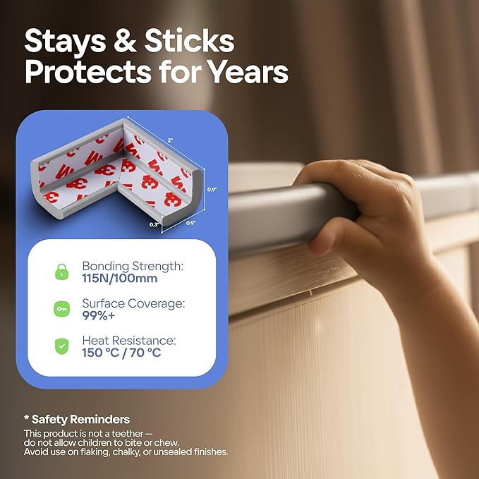 Sharp Edge & 16.2ft Furniture Safety Guards | Protective Foam Cushion | 15ft Bumper 4 Adhesive Childsafe Corners | Baby Proofing Foam Set and Safe for Table, Fireplace, Countertop | Gray
