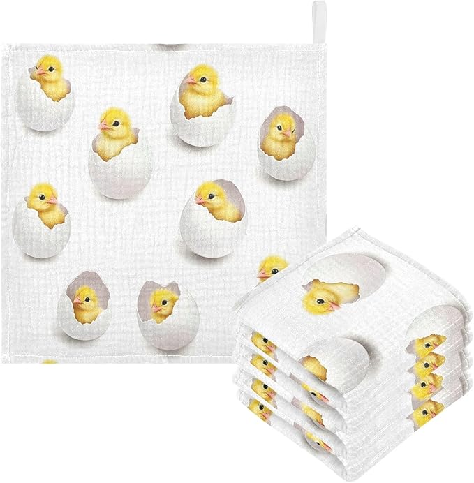 vvfelixl Baby Muslin Washcloths Yellow Chick Egg Baby Burp Cloths Cotton Babys Face Towel for Newborn Infants Boys Girls Soft and Absorbent 11.8 X 11.8 in, 3 Pack