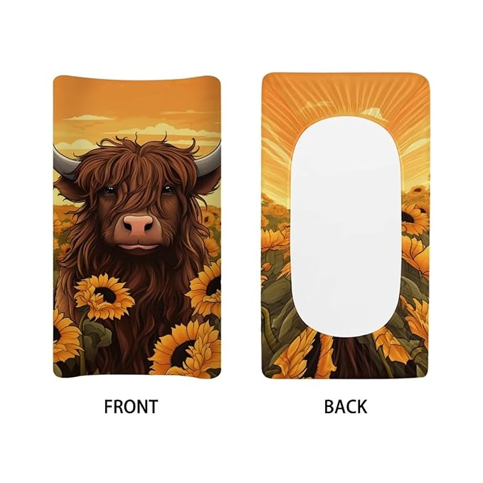 Highland Cow Changing Pad Cover Baby Changing Table Sheets for Boys Girls Sunflower Gifts Soft Breathable Changing Pad Covers Fit 32"x16" Changing Mat Sheet