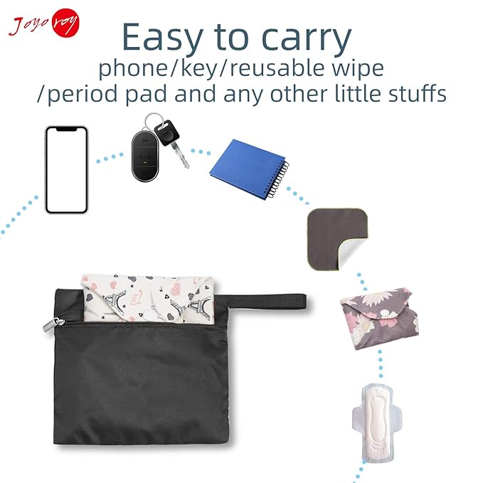 Joyo roy Small Wet Bag Mini Wet Bag Period Bag Black for Private Secret Waterproof Reusable for Girls Women Multi Use for Mama Cloth/Menstrual Pads/Sanity Cups/Breast Pads/Make Up Remover Pads