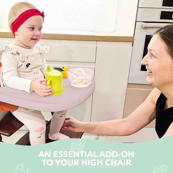 High Chair Tray Compatible with Stokke Trip Trap Chair, Ergonomic Curved Design, Glossy Dusty Pink - BPA-Free, Easy to Assemble