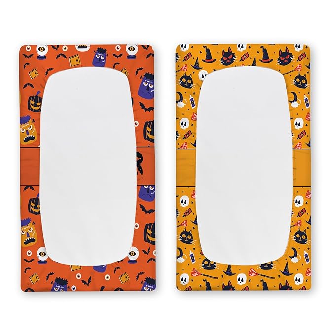 KAINSY Personalized Halloween Pumpkin Ghost Print Changing Pad Cover, Custom Diaper Change Table Sheets with Name, Soft Jersey Knit Change Table Sheets, 2 Pack Changing Pad Covers (16" x 32")