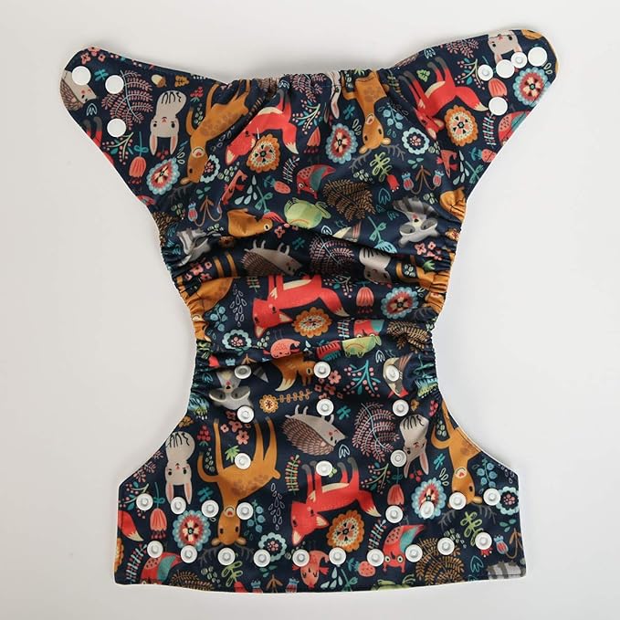 Baby Pocket Diaper Nappy Reusable Washable 8lbs to 36lbs (Fox Rabbit Owl)