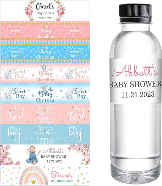 Personalized Water Bottle Labels for Baby Shower Custom Baby Shower Labels with Name for Water Bottle Stickers Waterproof Printable Photo Bottle Labels Gifts 50 Pcs