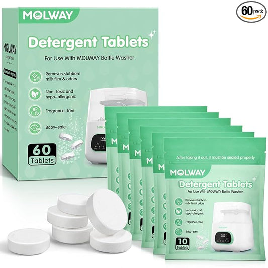 60 PCS Detergent Tablets, Detergent Washing Tablets for MOLWAY, Remove Milk Residue & Odor, for All Baby Bottle Washers