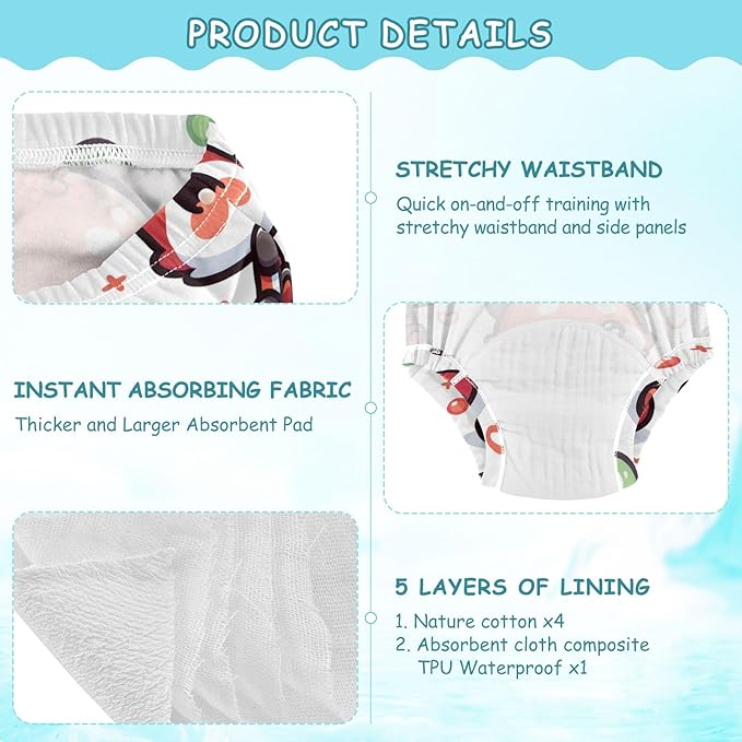 Toddler Training Pants, Cute Red Panda with Bubble Tea Cartoon Cotton Potty Training Underwear for Baby Boy Girl 3-Pack