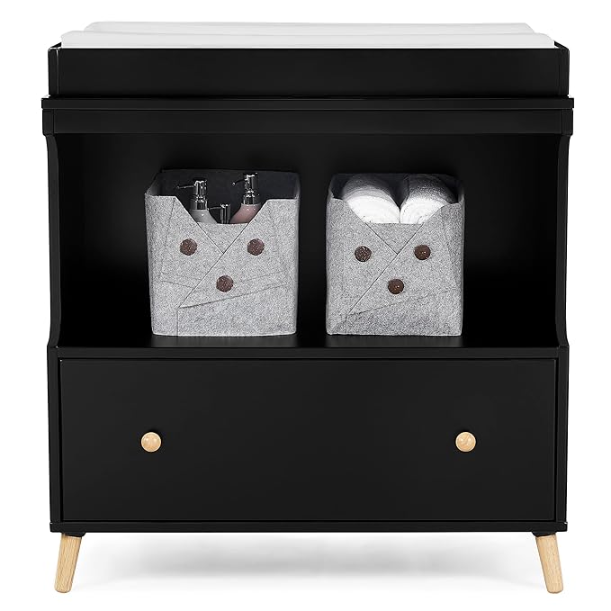 Delta Children Essex Convertible Changing Table with Drawer, Ebony/Natural
