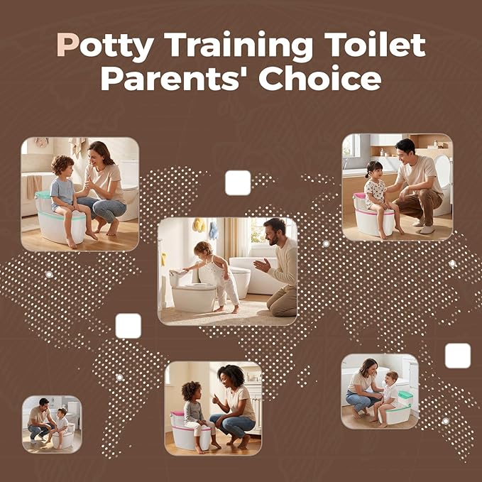 3-in-1 Toddler Potty Training Toilet with Flushing Sound, Wipes Storage & Toilet Paper Holder, Realistic Potty Chair with Detachable Seat and Easy-Clean Design for Boys & Girls Ages 18+ Months (Brown)