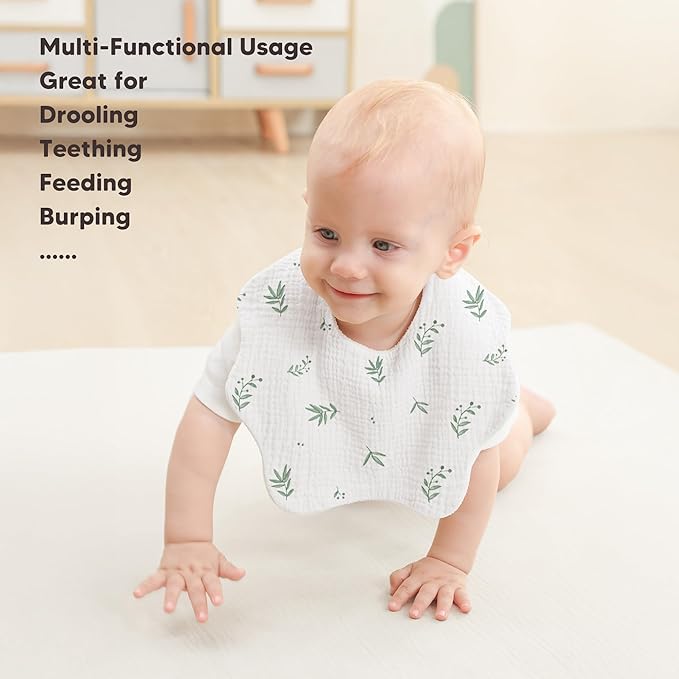Bearmoss Baby Bibs for Drooling & Teething 8 Pack Muslin Cotton Soft Absorbent Adjustable Unisex Bibs Boys Girls 0-36 Months