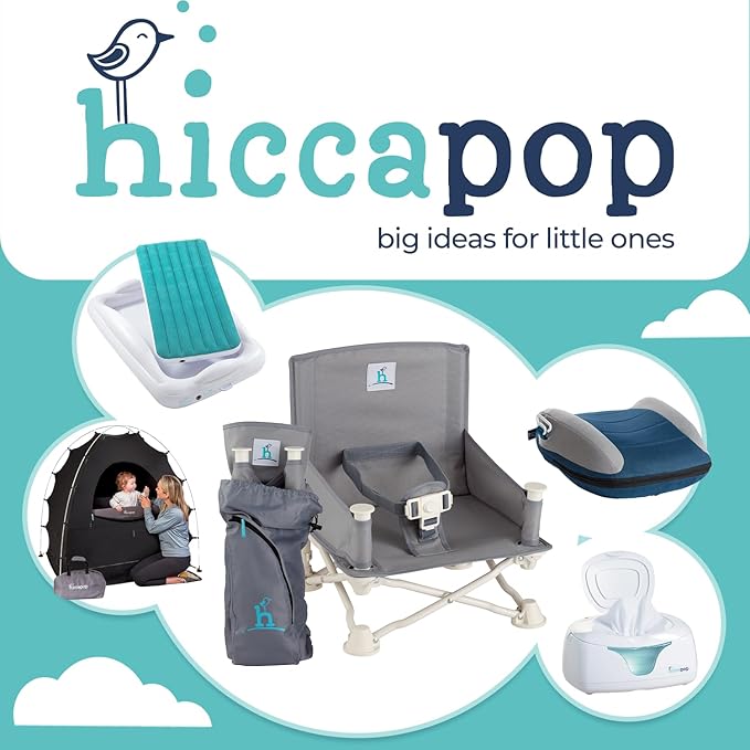 Hiccapop OmniBoost Travel Booster Seat with Tray for Baby, Dining Table, Camping, Beach, Grandma’s | Folding Portable Tip-Free Design Straps to Kitchen Chairs