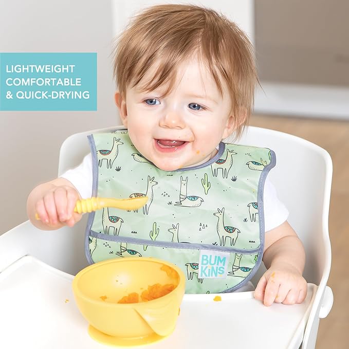 Bumkins Bibs, for Baby Girl or Boy, Infant 3-9 Months, Essential Must Have for Eating, Feeding, Baby Led Weaning, Mess Saving Waterproof Soft Fabric, Starter Bib 2-pk Cactus and Llama Green