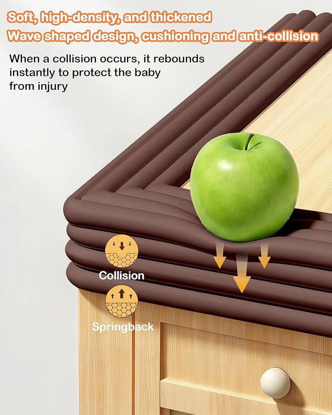 Corner Protector Baby, 16.5FT 0.4''Th W-Shape Edge Protector for Baby Proofing 4'' Wide Foam Fireplace Cushion Pre-Taped Safety Guard Bumper Pad for Furniture Wall Stair Door (Dark Brown)
