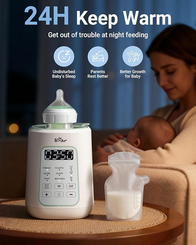Bear Bottle Warmer, Baby Milk Warmer Breastmilk Bag Formula Fast Warming for New Born Baby Bottles, Time Temp Control Automatic Shut Off at Home Use
