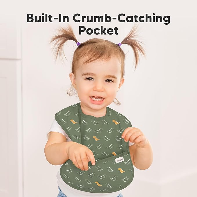 KeaBabies 3-Pack Waterproof Baby Bibs for Eating - Lightweight Toddler Feeding Bibs with Large Food Catcher, Mess Proof, Food-Grade Baby Eating Essentials, Easy to Put On & Clean (Mesozoic)