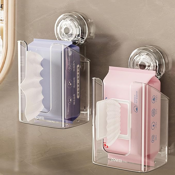 Wall Mounted Wet Wipes Dispenser for Bathroom and Kitchen, Clear PET Materials, Easy Installation with Suction Cup